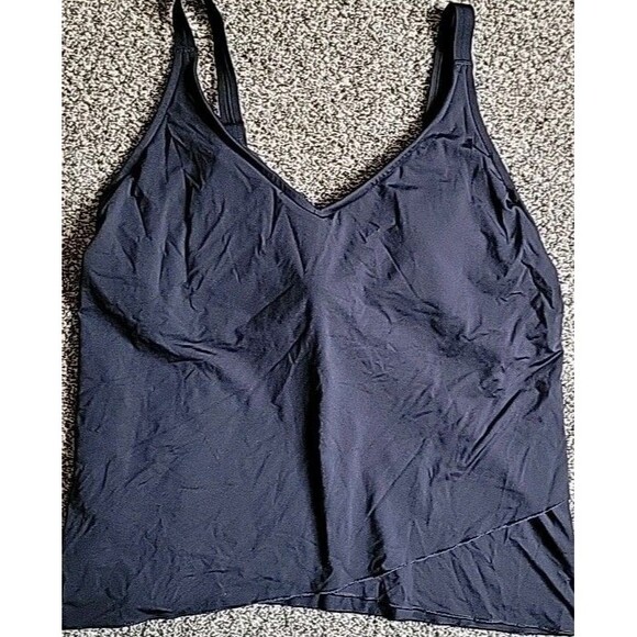 Lands End (L) D Cup  14-16 Black Swim Top Women's Solid Tulip Hem Padded S118 - Picture 2 of 7